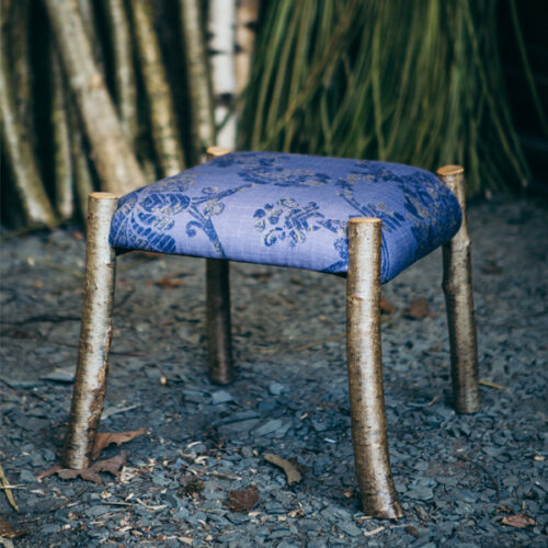 Hazel stool with purple and gold ethnic style print