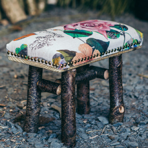 Birch stool with Christian Lecroix ‘Malmaison’ seat