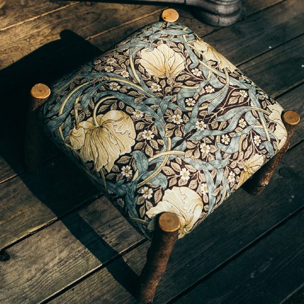 Birch stool with William Morris ‘Pimpernel’ print seat