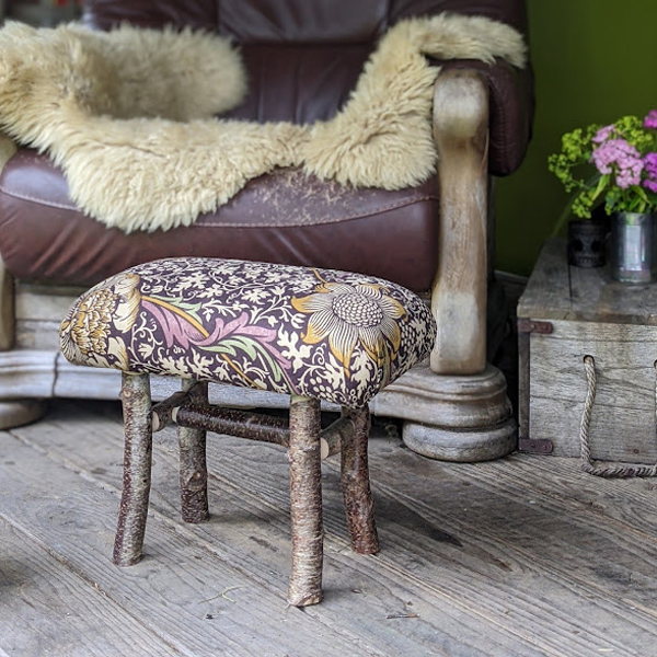 Birch wood stool with William Morris ‘Kennet’ seat