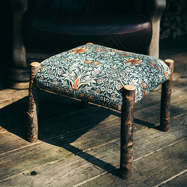 Hazel stool with William Morris ‘Snakes head’ print seat